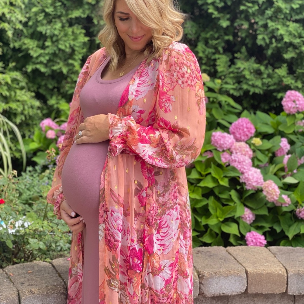 Pink Floral Long Sleeve Sheer Kimono